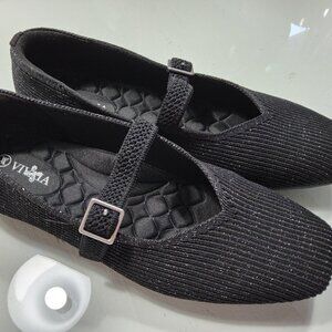 NEW VIVAIA Margot Mary Jane Black Sparkle  Knit Square Toe Flats Size 40  US 9